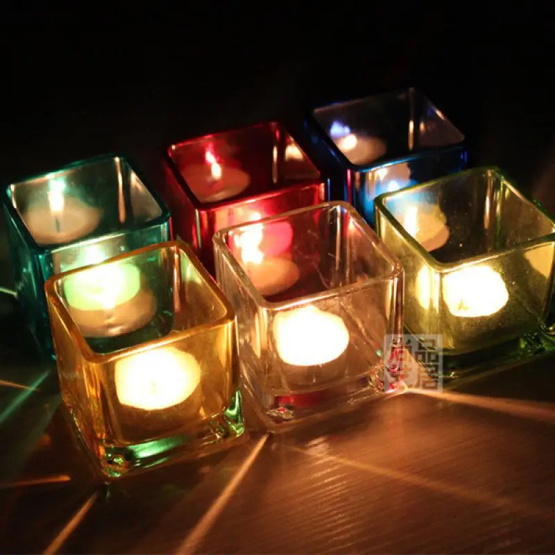 

Simple and Colorful 6 Transparent Glass Candle Holder Romantic Candlelight Dinner Home Bar Confession Decoration Candle