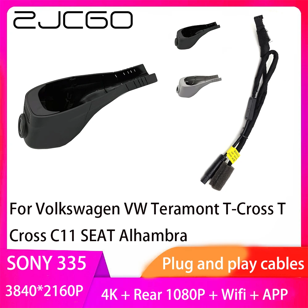 Zjcgo Plug And Play Dvr Dash Cam 4K 2160P Videoregistratore Per Volkswagen Vw Teramont T-Cross T Cross C11 Seat Alhambra