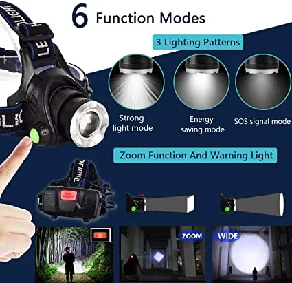 18650 충전식 LED 헤드램프, 줌 가능 헤드램프, 캠핑 하이킹 낚시용 헤드랜턴, 업그레이드된 V6 L2 T-6, 신제품