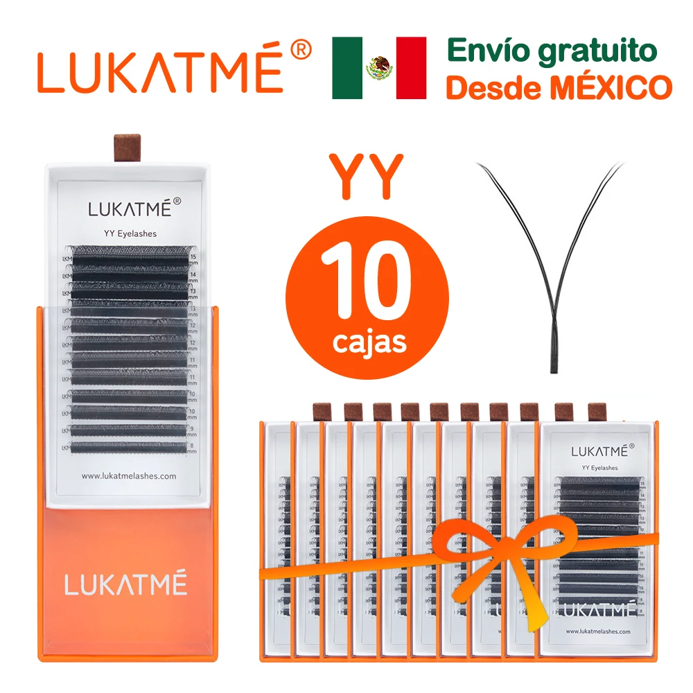 LUKATME 10 Cajas YY Extensión de Pestañas Envío Gratis desde México Pestañas en Y con Dos Puntas Resistentes y Ligeras BASF YY Pestañas