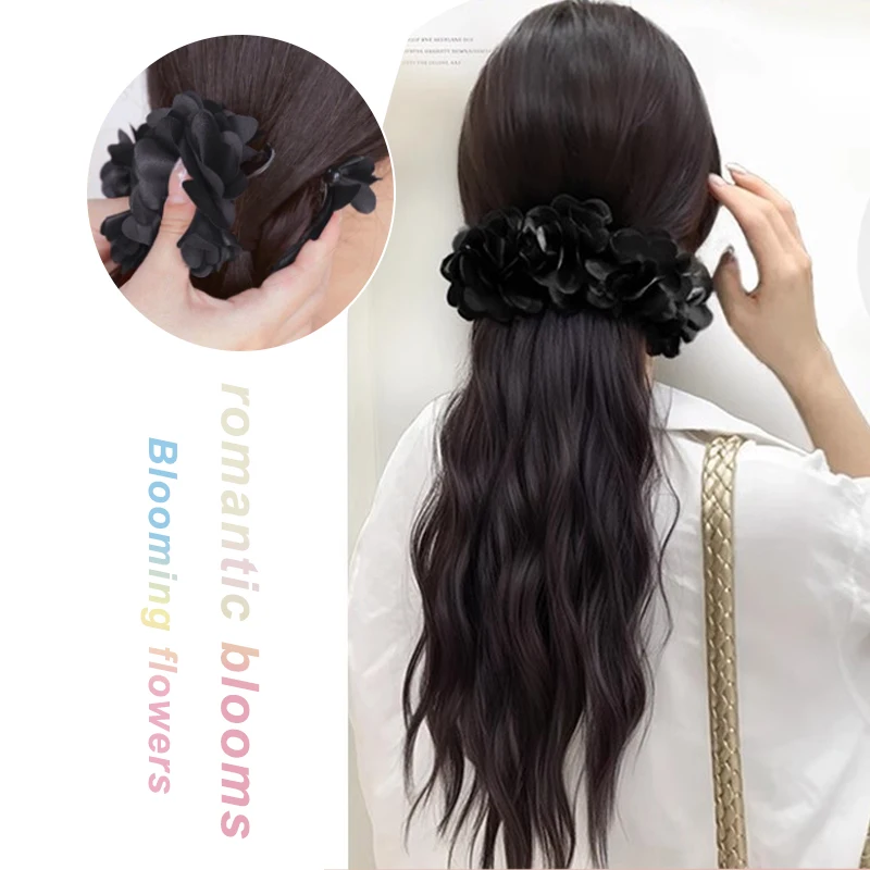 LUPU Synthetic Long Curly Hair Wig with Claw Clip Black Rose Grip Ponytail Holder Fluffy Red Hair Accessory for Women