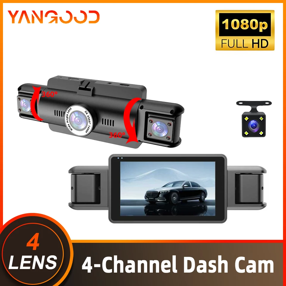 양굿360 °   차량용 카메라 1080P DVR 주행 기록 장치, 좌측 전방 우측 선택형 후방 카메라, 자동차 주행 안전 액세서리
