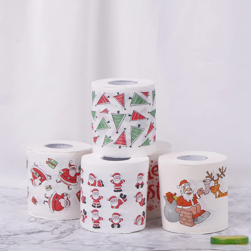 Toilet paper 30m/roll Christmas Table Napkin Home Santa Claus Bath Toilet Roll Paper Xmas Decor Tissue Christmas Decorations New Year Gifts