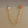 Boucles d'oreilles carrées suspendues en acier inoxydable, 2 pièces, pierre d'anniversaire de décembre, chaîne en zircone cubique, fleur, bijoux de perçage