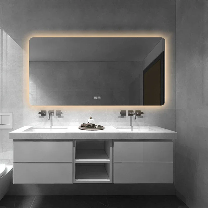 Fogless Backlight Mirror Nordic Safety Design Bathroom Mirror Modern Led Large Tocador De Maquillaje Mueble Con Espejo Furniture