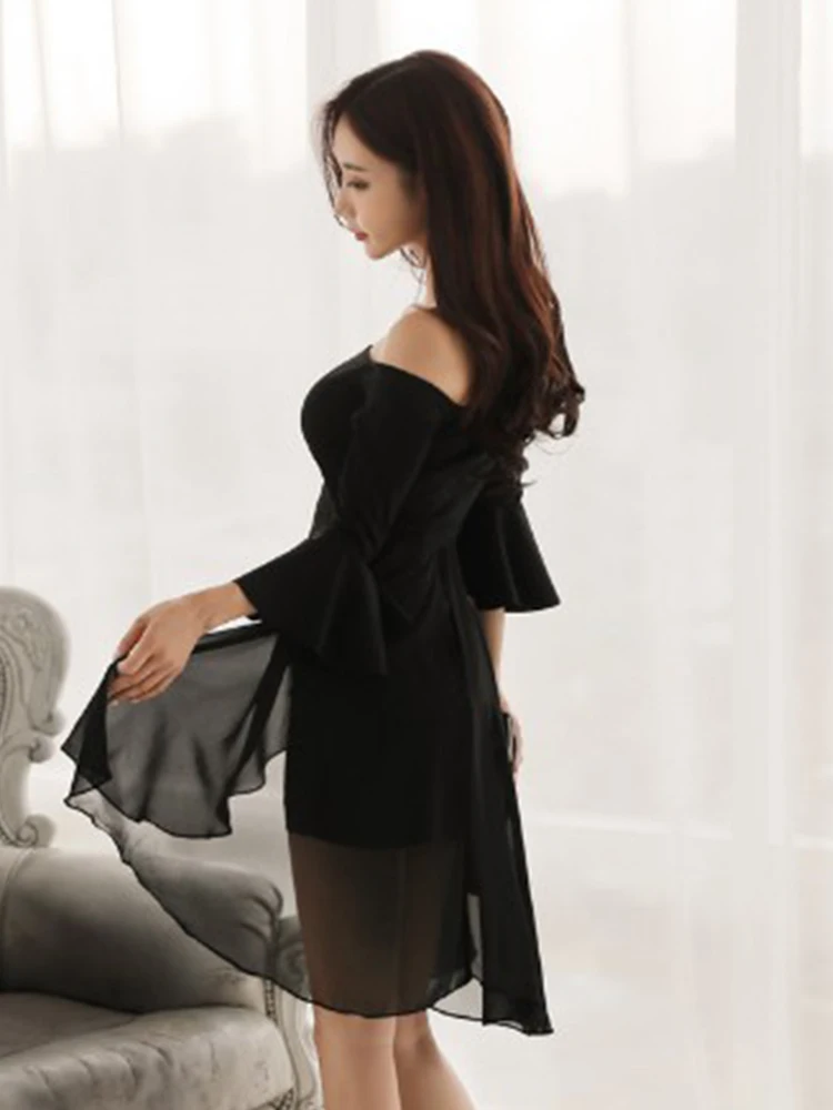 slim fit dress slacks Simple Black Formal One Shoulder Slit Long Prom Evening Dresses main image 1