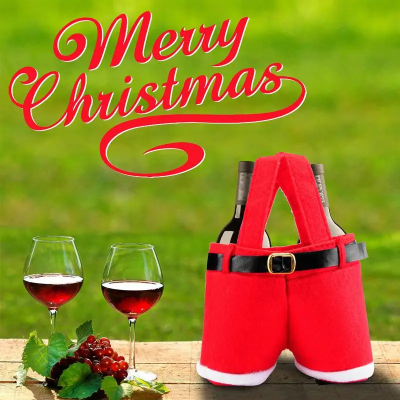 

Christmas Candy Bags Creative Santa Pants Style Bottle Holder Bag Reusable Cloth Baskets with Handle for Gift Wrap Holiday Decor