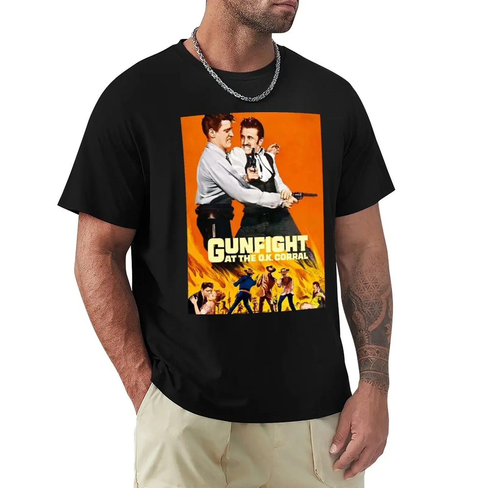 Gunfight In O.K. T-Shirt Vintage Corral Taglie Forti Taglie Forti Magliette Nere Semplici Da Uomo