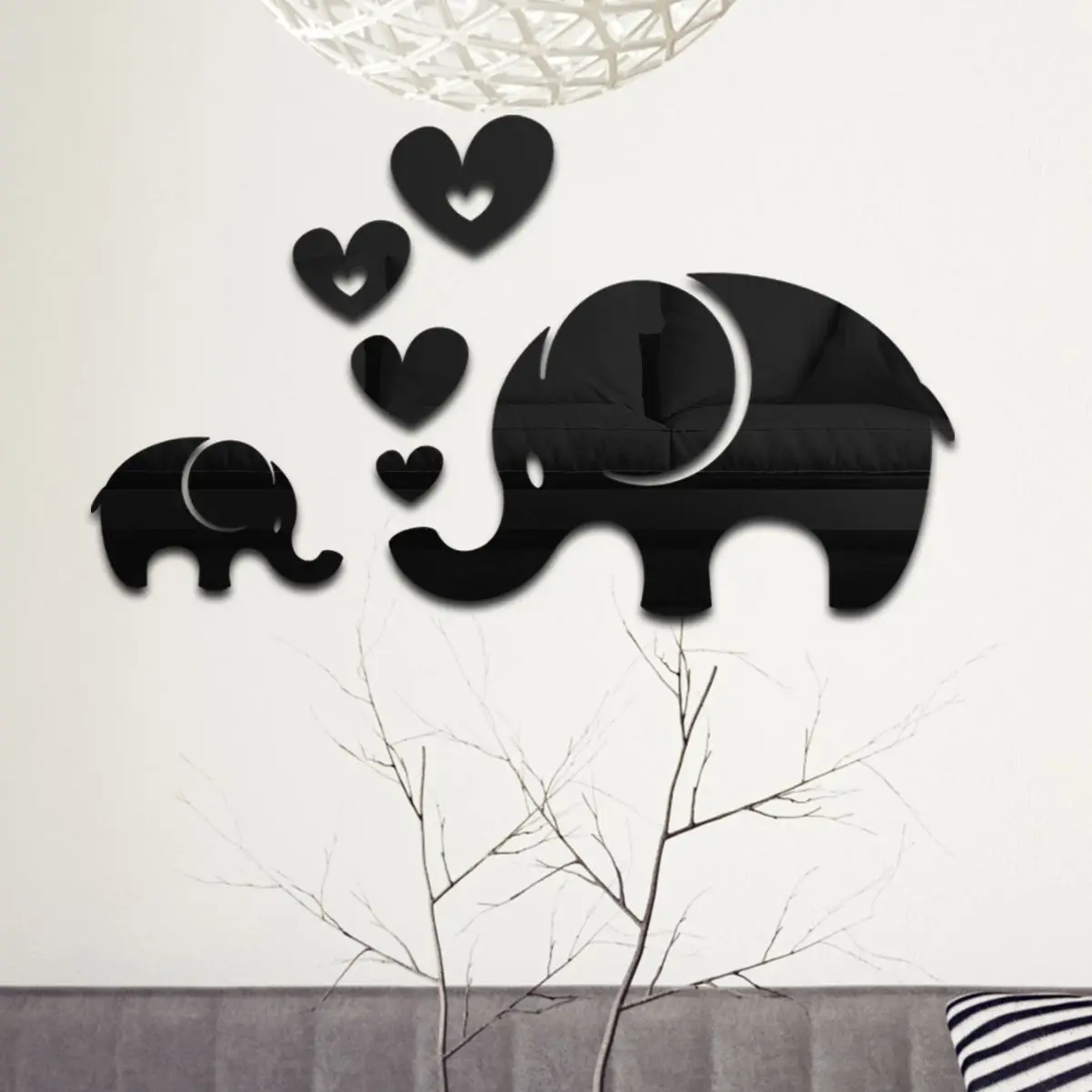1set 3D Elephant Stickers Mirror Surface Decals DIY Self-adhesive Wall Art Mirror Stickers Home Decoration Mural Gift ﻿