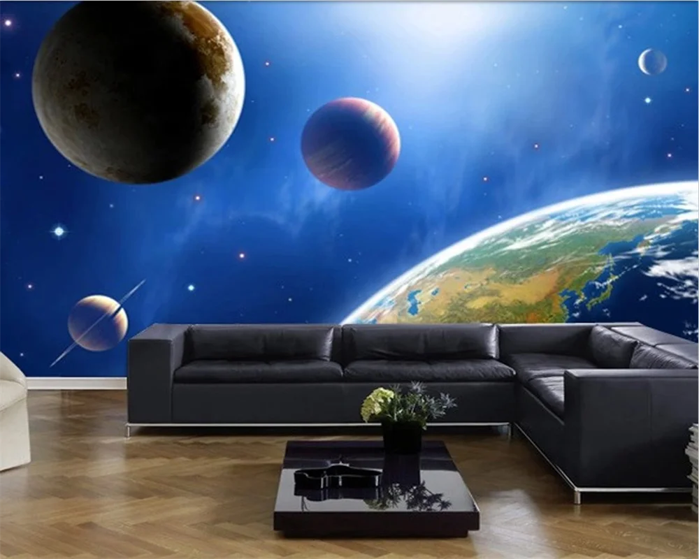 

beibehang Custom modern new bedroom living room cosmic glowing earth beautiful starry sky space ceiling wallpaper papier peint
