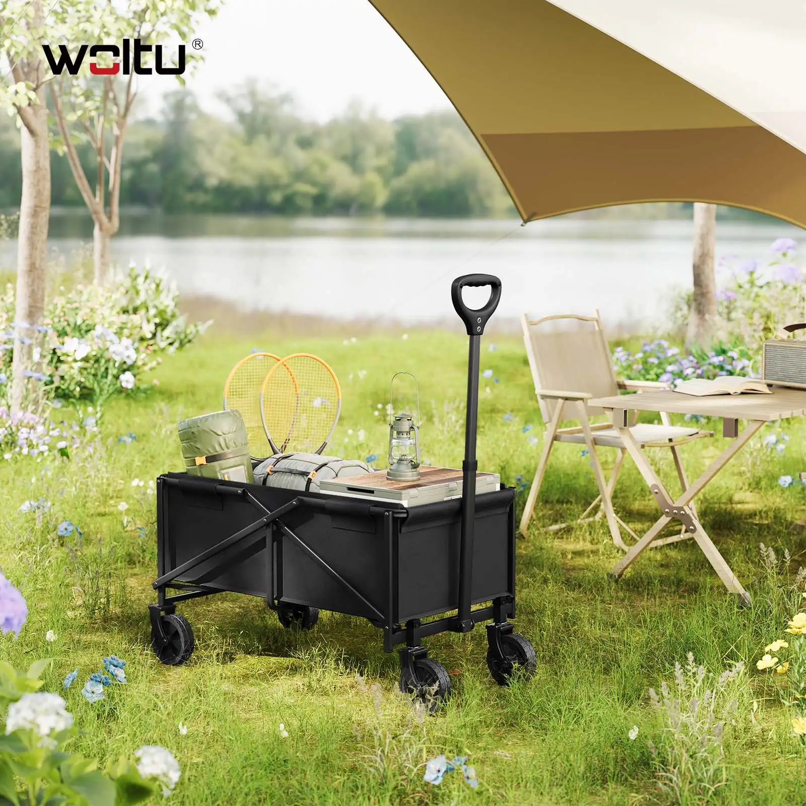 WOLTU Faltbarer Garten- und Campingwagen mit Verstellbarem Griff, Transport-Trolley für BBQ, Strand und Einkauf – Detail 24