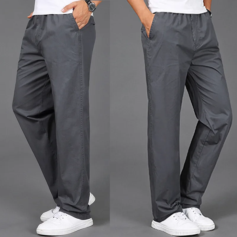 Men Cargo Pants Cotton Joggers Straight Loose Elastic Pleasure Pants Outdoor Hiking Fishing Climbing Sport Trousers Plus Size6XL