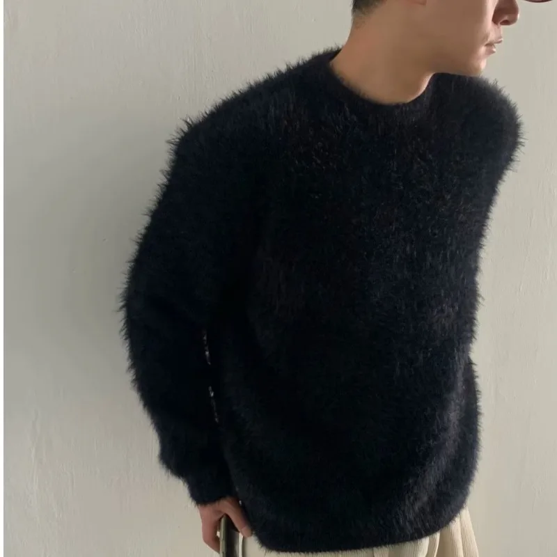 Mohair Sweaters Men Korean Thicken Warm Knitting Autumn