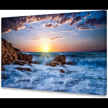 Sunset Blue Ocean Waves Canvas Wall Art 1
