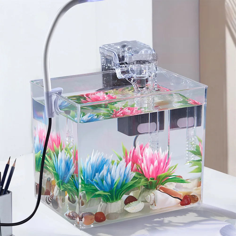 Betta Fish Tank Small Fish Tank With Wall Mounted Filter LED Clamp Light High Transparency Aquarium Starter Kits For Office Livi fish aquarium