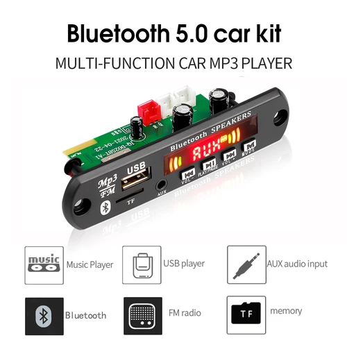 핸즈프리 블루투스 DIY MP3 디코더 보드, 80W 앰프, 12V 무선 자동차 MP3 플레이어 녹음, USB TF AUX FM 라디오 폴더 전환 3