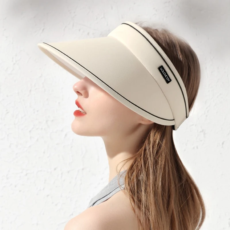 Fashionable Wide Brim Sun Visor Hat for Ponytail Hiking Beach Travel Foldable Breathable UV Protection Visors Multicolour