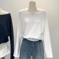 One Shoulder Cotton Slant Shoulder Long Sleeve Women's Clothing Style Interior Wide Truffle Shoulder Base Autumn Winter Shirt - Image 5