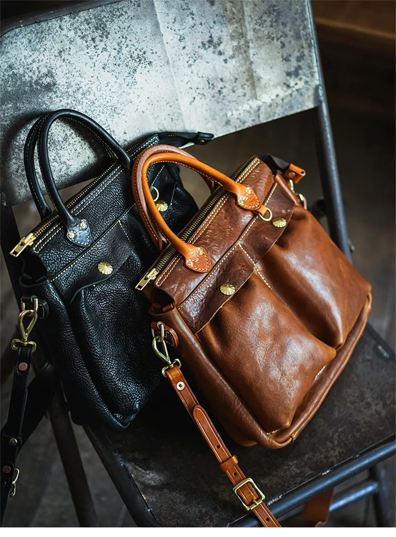 PNDME retro fashion designer first leather men black handbag outdoor work weekend organizer real cowhide shoulder messenger bag