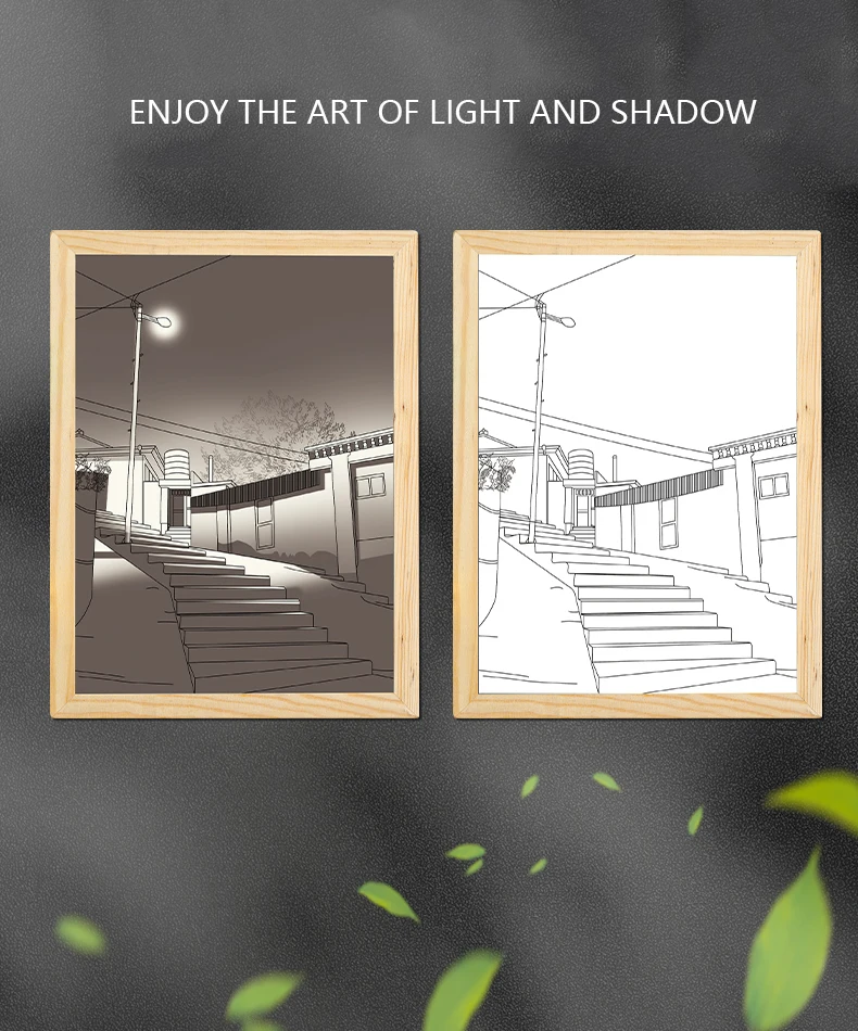 2023 INS Led Night Light Painting USB Plug Dimming Wall Artwork Table Lamp Gift Sunlight Window Wooden Photo Night Lamp Luminous