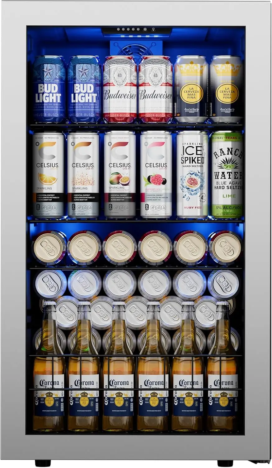 Beverage Refrigerator Cooler 140 Can Small Beverage Fridge Drink Fridge with Glass Door for Beer Soda Freestanding and Under