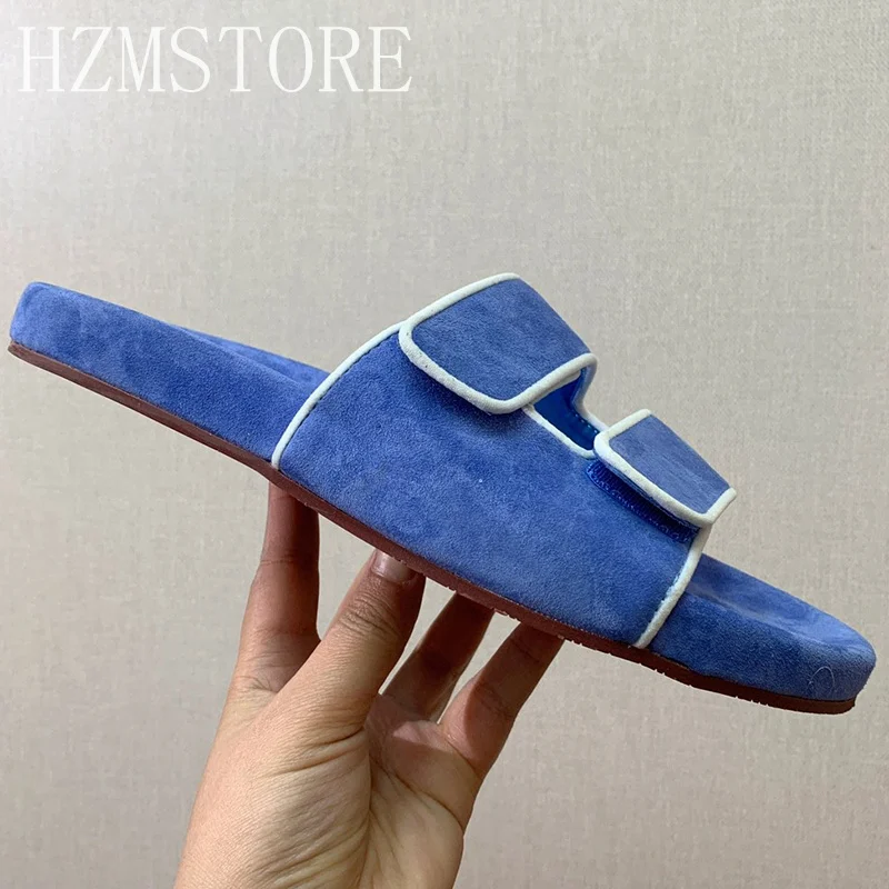 

2024 Popular Brand Women Men Unisex Beach Slippers Summer Women's Suede Leather Shoes Thick Sole Casual Flip Flops Lazy Mules