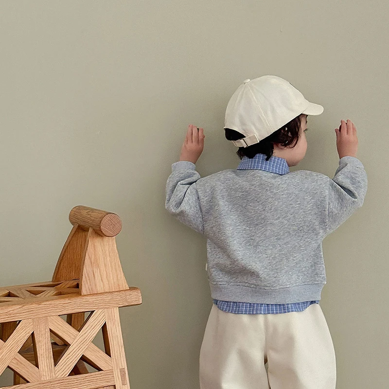 MILANCEL New Autumn Baby Boy Clothes Cute Dog Embroidery Fake Plaid Collar Pullover Top for 0 - 5Y Kids Plaid Hoodie