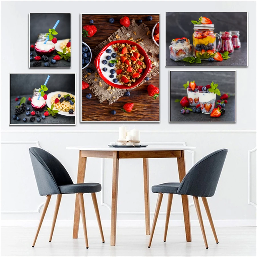 

Raspberry Fruit Platter Strawberry Blueberry Food Wall Pictures Living Dinning Room Home Decor Posters Kitchen Canvas Paintings