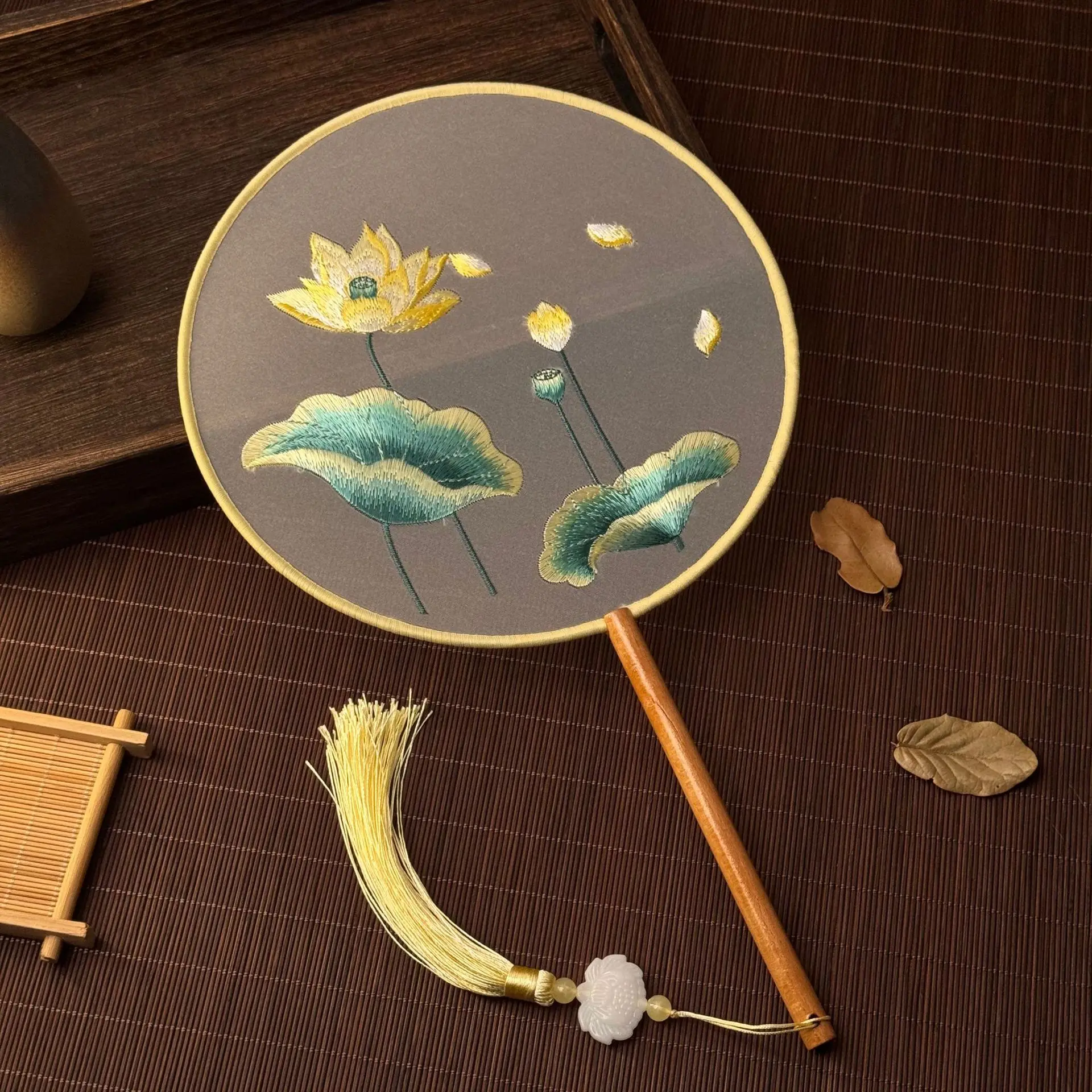 Hand Fan Silk Fans Double Sided Embroidery Round