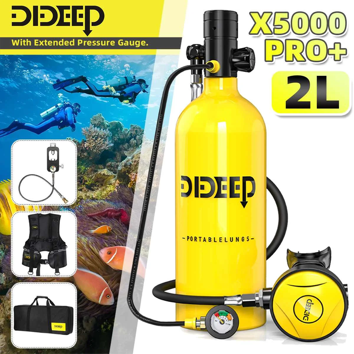 X5000 Pro+ 2L Snorkel Scuba Tank Diving Equipment Oxygen Dive Vest With