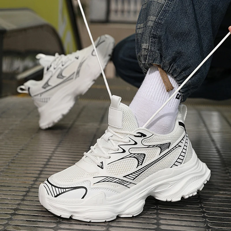 Fashion White Sneakers Hidden Heels Heightening Walking Work Shoes For Men 4/6/8CM Summer Casual Sports Breathable Taller Shoes 3