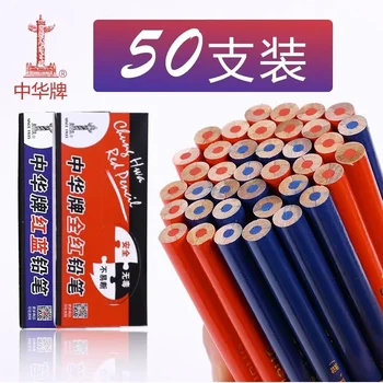 50 pezzi di matite rosse per controllo, set rosso e blu per falegnami, muratori, ingegneri, forniture per ufficio e scuola, matite di cancelleria.