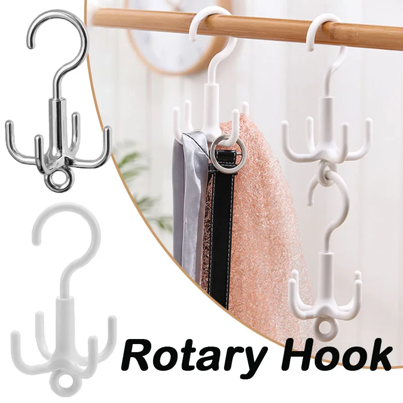 Hook up Creative Rotating Four-Claw Hook Multifunctional Wardrobe Bag  Storage Hook Nail-Free Plastic Tie Hanger (Color : B)