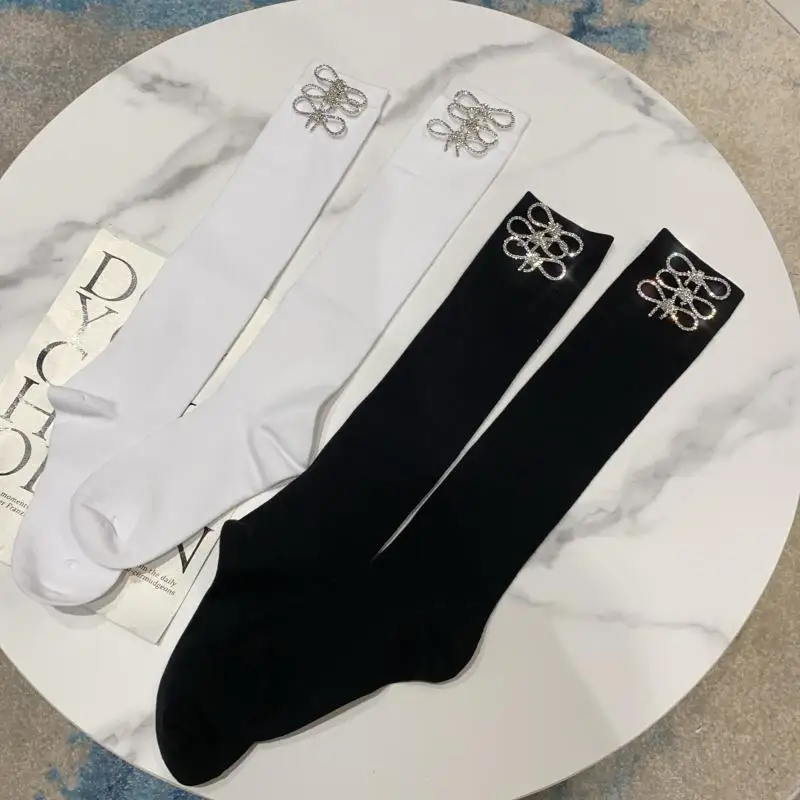 Women's Comfort Long Socks Fashion Autumn Winter Warm Thick Middle Tube Socks Bow Rhinestone Hot-Fix Rhinestone Cotton Stockings