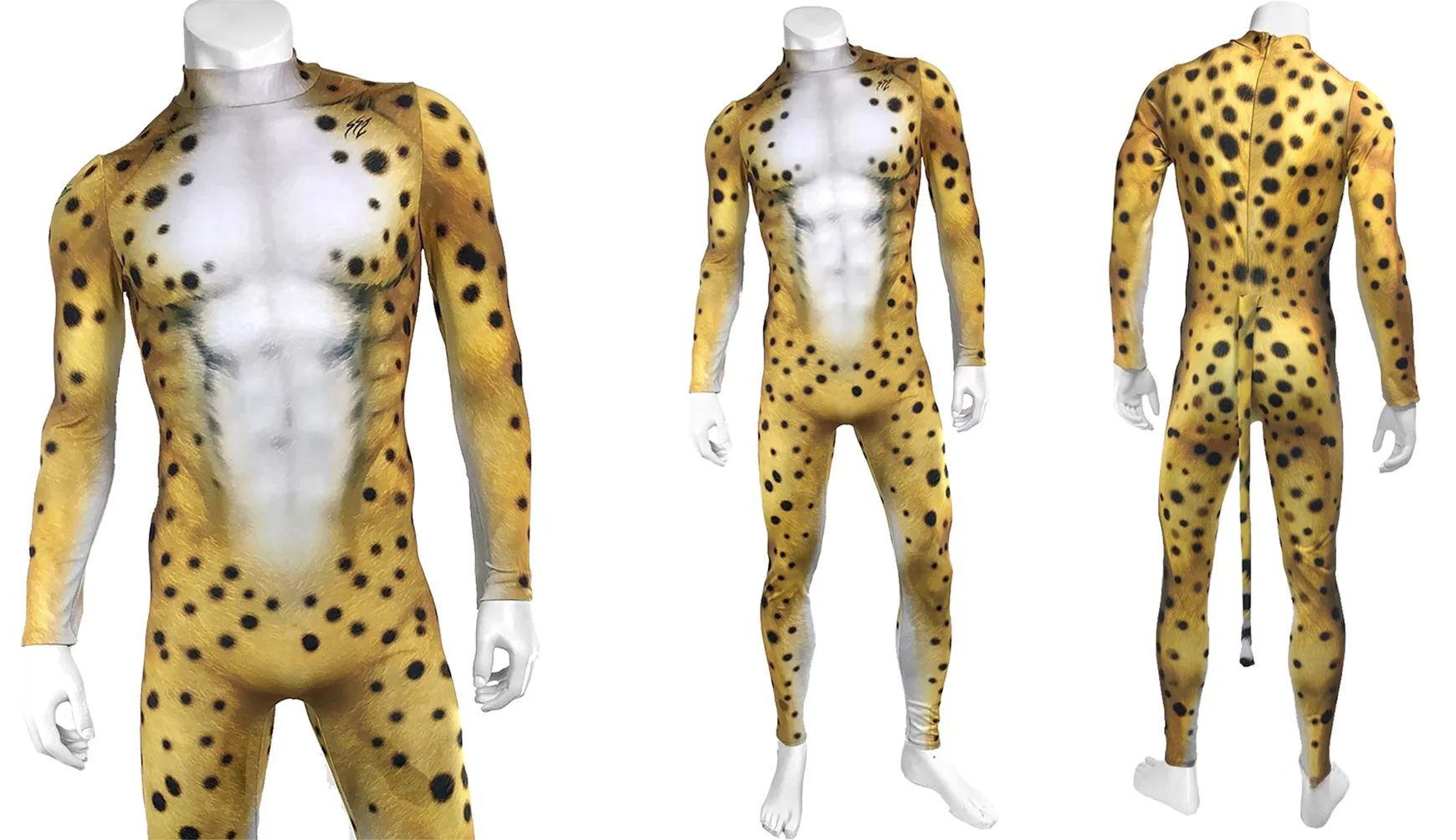 Cheetah Animal Cosplay Bodysuit with Tail for Adults and Kids