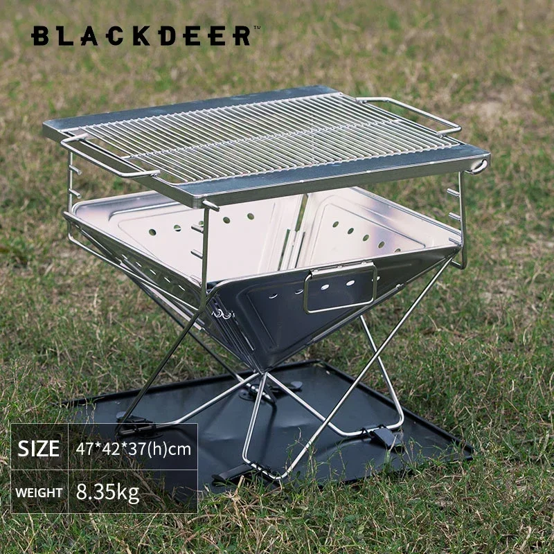BLACKDEER 접이식 휴대용 모닥불 테이블, 스테인레스 스틸 피크닉 그릴, 탄소 난방 목재 스토브, 파이어 홈 바베큐 그릴