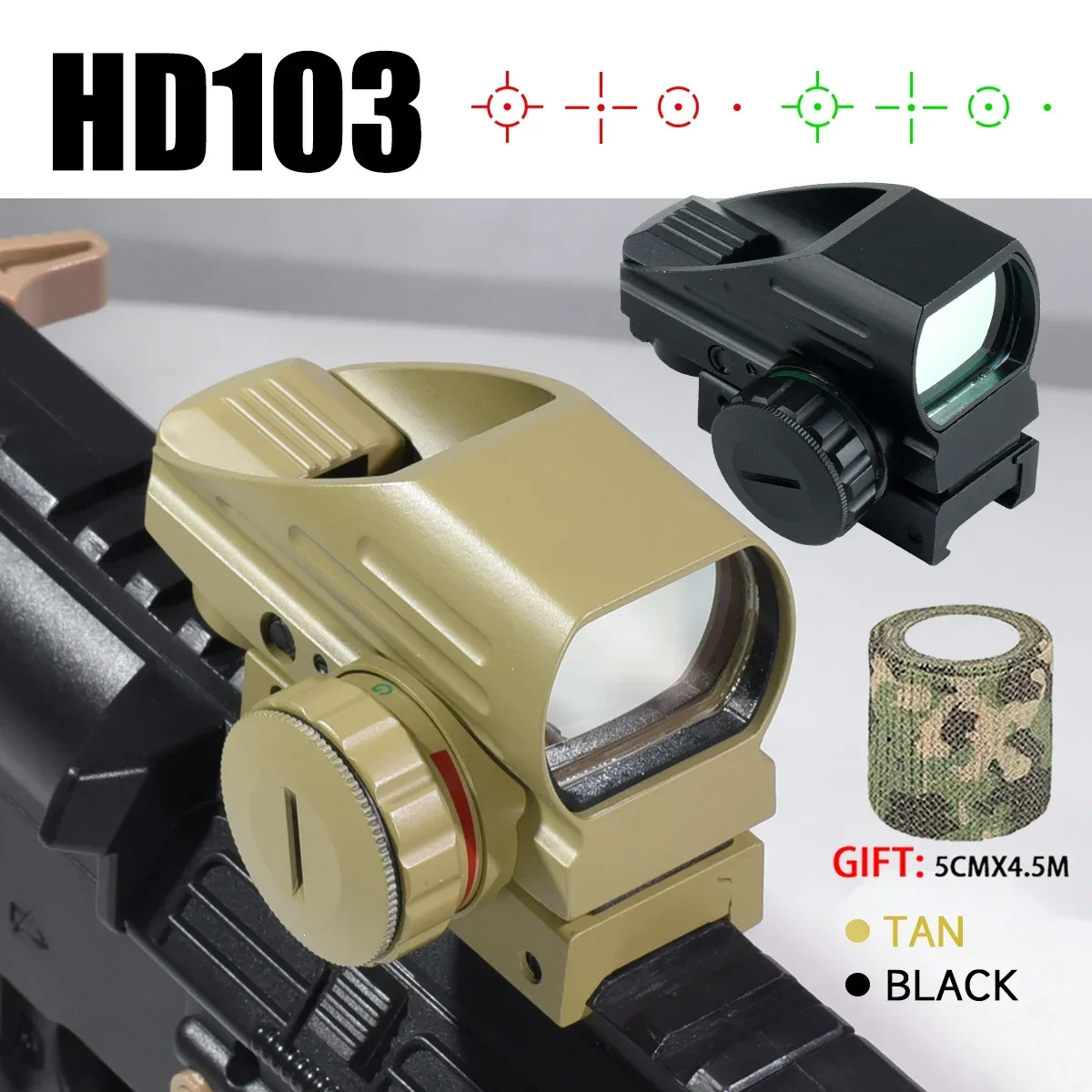HD103 Red Green Dot Sight 4 Reticle Optics ON & Off Switch Sight Tactical Collimator Optical Riflescope with 20mm Rail Mount red dot sight,rifle scope