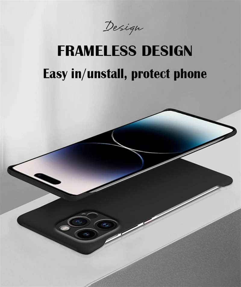 Custodia rigida per PC con retro trasparente e senza cornice, per iPhone 14, 15 Plus, 13, 12 Mini, 11 Pro, X, XR, XS Max, custodie sottili antiurto_voghion.com