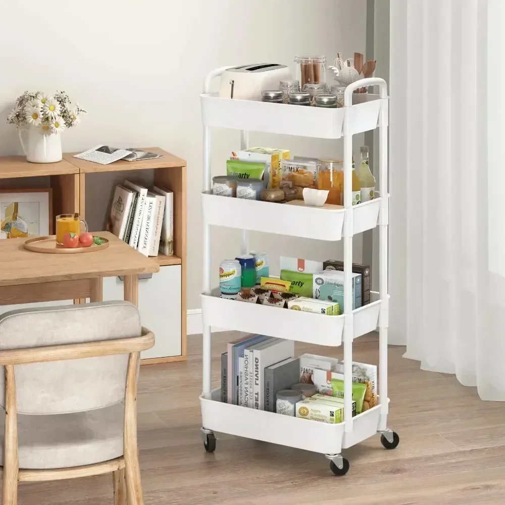 3/4 Tier Rolling Storage Cart Kitchen Household Organizer Mobile Organizers Bookshelf High Capacity Moisture-Proof Storages Cart