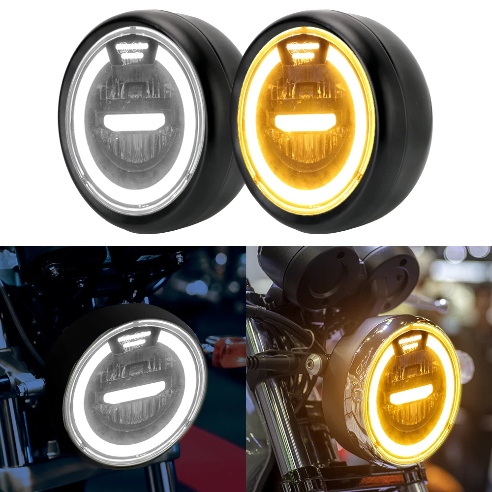 

Refit Motorcycle Accessories Motorcycle LED Headlamp Headlight 6.5 inch for Cafe Racer Bobber Iron Motorbike Distance Light