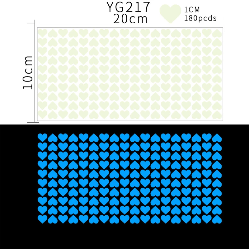 180PCS Blue Luminous Hearts Wall Stickers Fluorescent Children's Room DIY Self-adhesive Home Decoration Glow In The Dark Decal luminous wall stickers fluorescent stickers