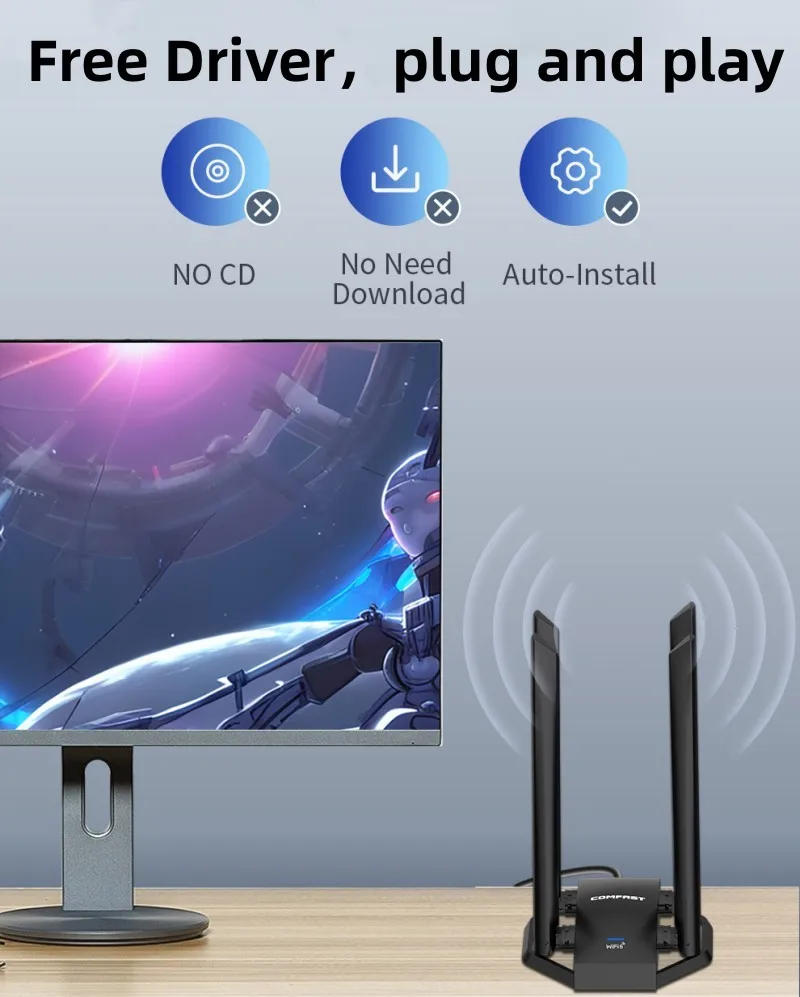 Usb Wifi Adaptador para Windows 10 e 11 pc 5374mbps Ax5400 Tri-band Gigabit Gaming Placa de Rede Antena Externa Dongle Antenas - Imagem 5