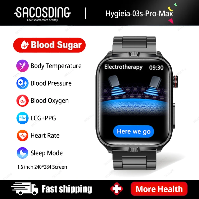 

2023 New Smartwatch Blood Sugar ECG+PPG Monitoring Blood Pressure Body Temperature Smart Watch Health Pulse Electrotherapy Watch