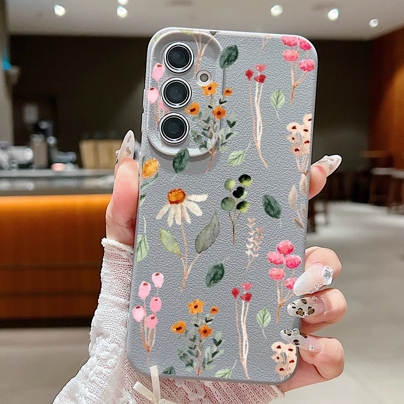 Floral Leather Texture TPU Phone Case - Small Flower Design