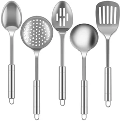 Premium Stainless Steel Kitchen Utensils Set with Ergonomic Handles - 5 - Piece Heavy - Duty Cooking Collection (5PCS)