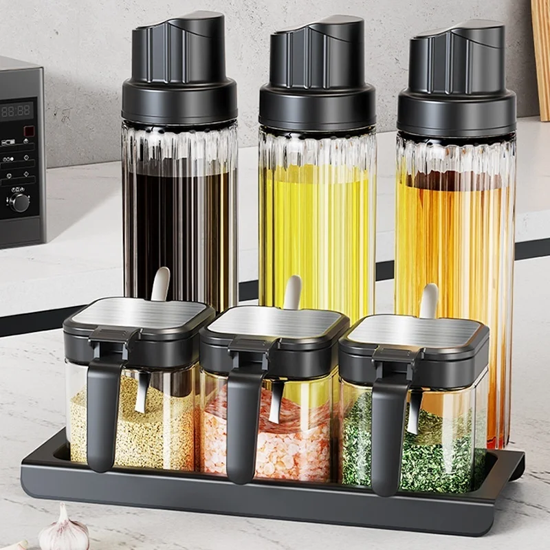 Kicthen Glass Seasoning Jar Household Seasoning Box with Spoon Sugar Bowl Salt Shaker Spices Container Bottle Sealed Storage Box