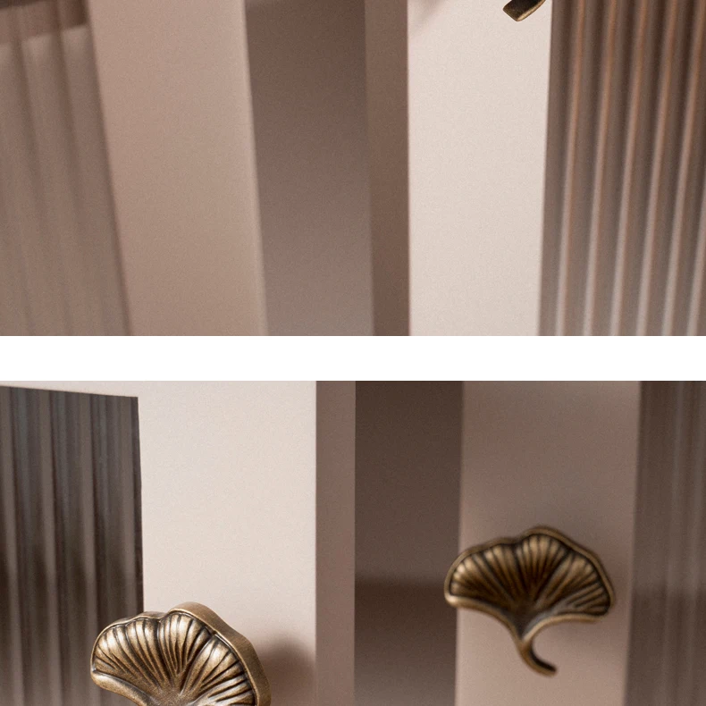 antique brass cabinet pull with ginkgo leaf detail