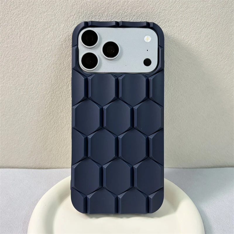 Luxury Matte 3D Honeycomb Cube Phone Case - Shockproof Bumper Cover
