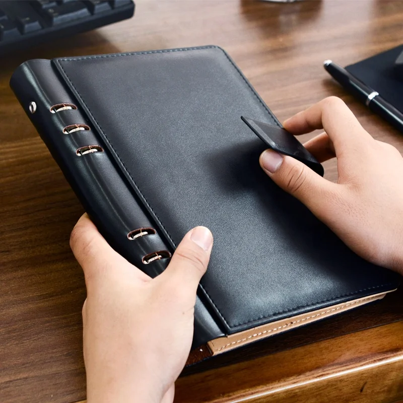 Custom  Leather Notebook Black,A5 Brown Business Planner,Custom Printing Logo Hardcover Leather 6 Ring Binder Journal Note Book