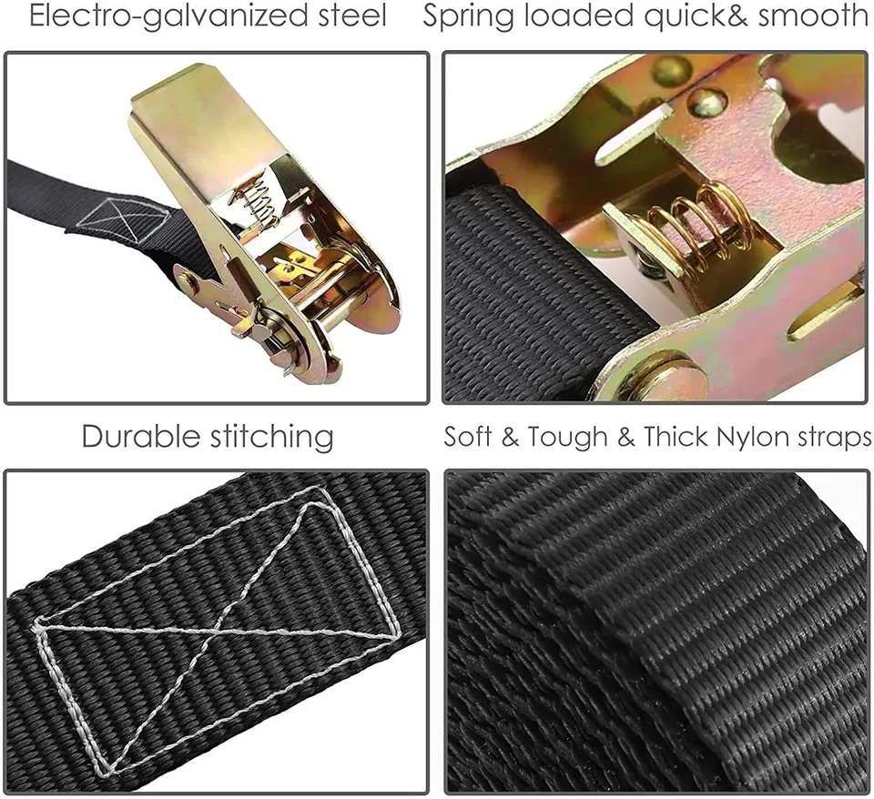 Sangles à Cliquet 800 Kg - Lot De 10, Polyester 6m X 25mm, Tendeur Inclus, Pour Arrimage Moto Ou Cargaison